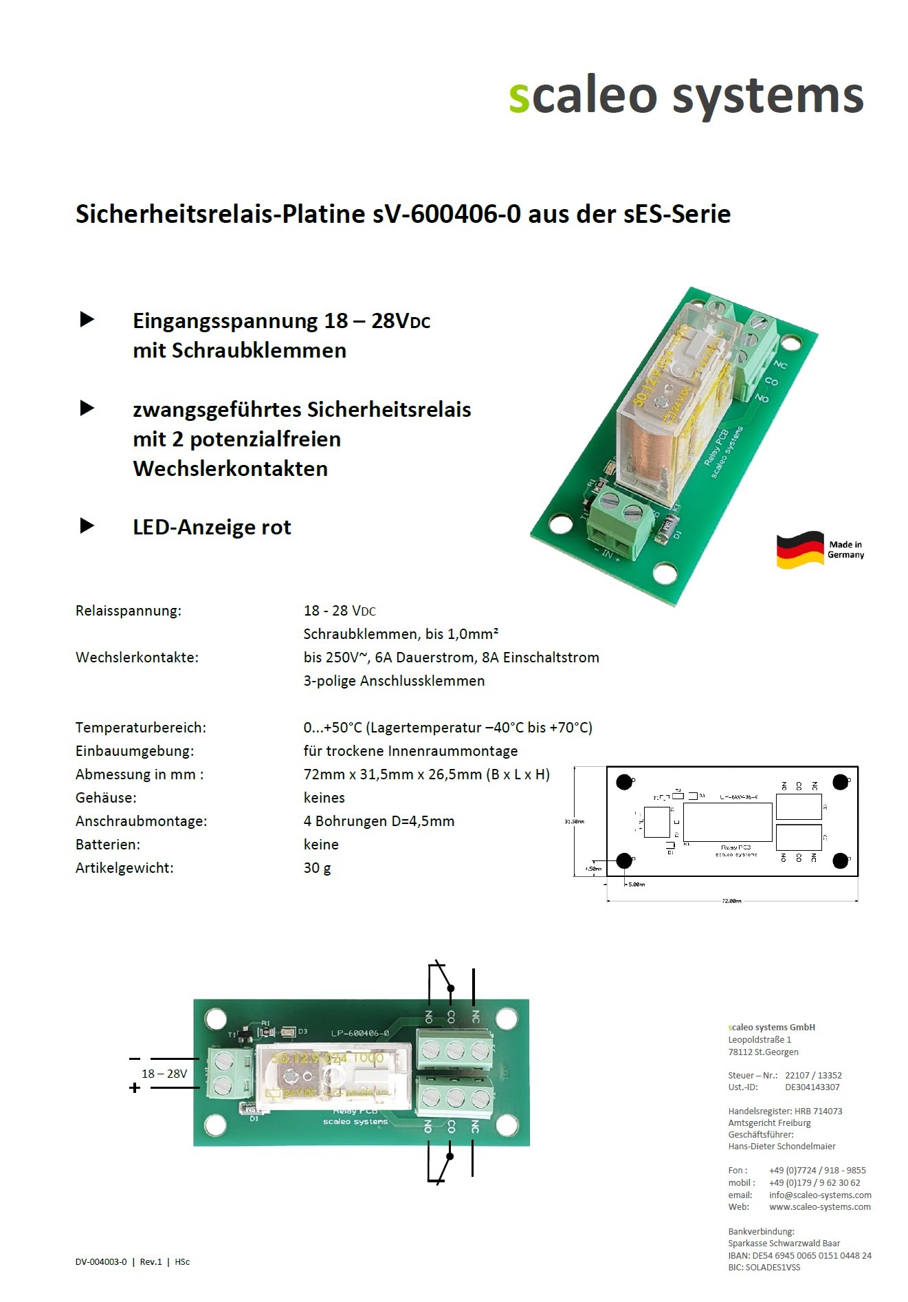 Datenblatt Auszug Sicherheitsrelais